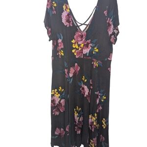 Torrid Gray Dress with Pink and Yellow Floral Design